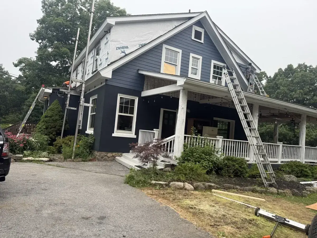 Exterior remodel underway at a home in Monroe, NY