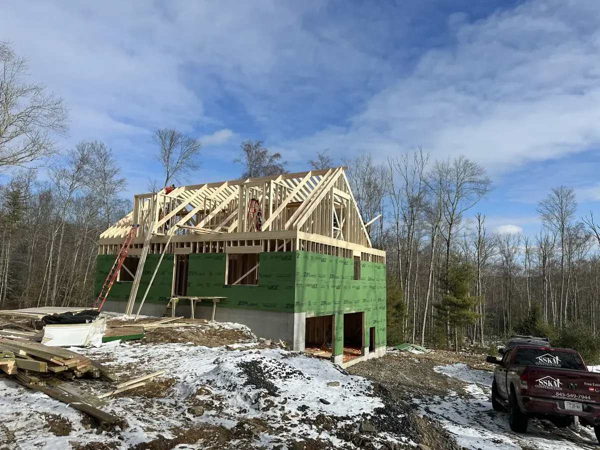 Roof trusses set on a new build in the Town of Deerpark, NY